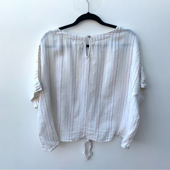M&S Women's Size 24 100% Linen Top Cream Rainbow Vertical Stripe Boxy Tie Loose - Picture 5 of 8